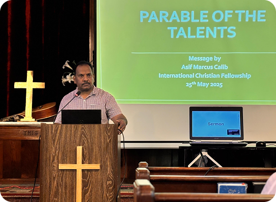 Pastor Asif Calib teaching at International Christian Fellowship Church